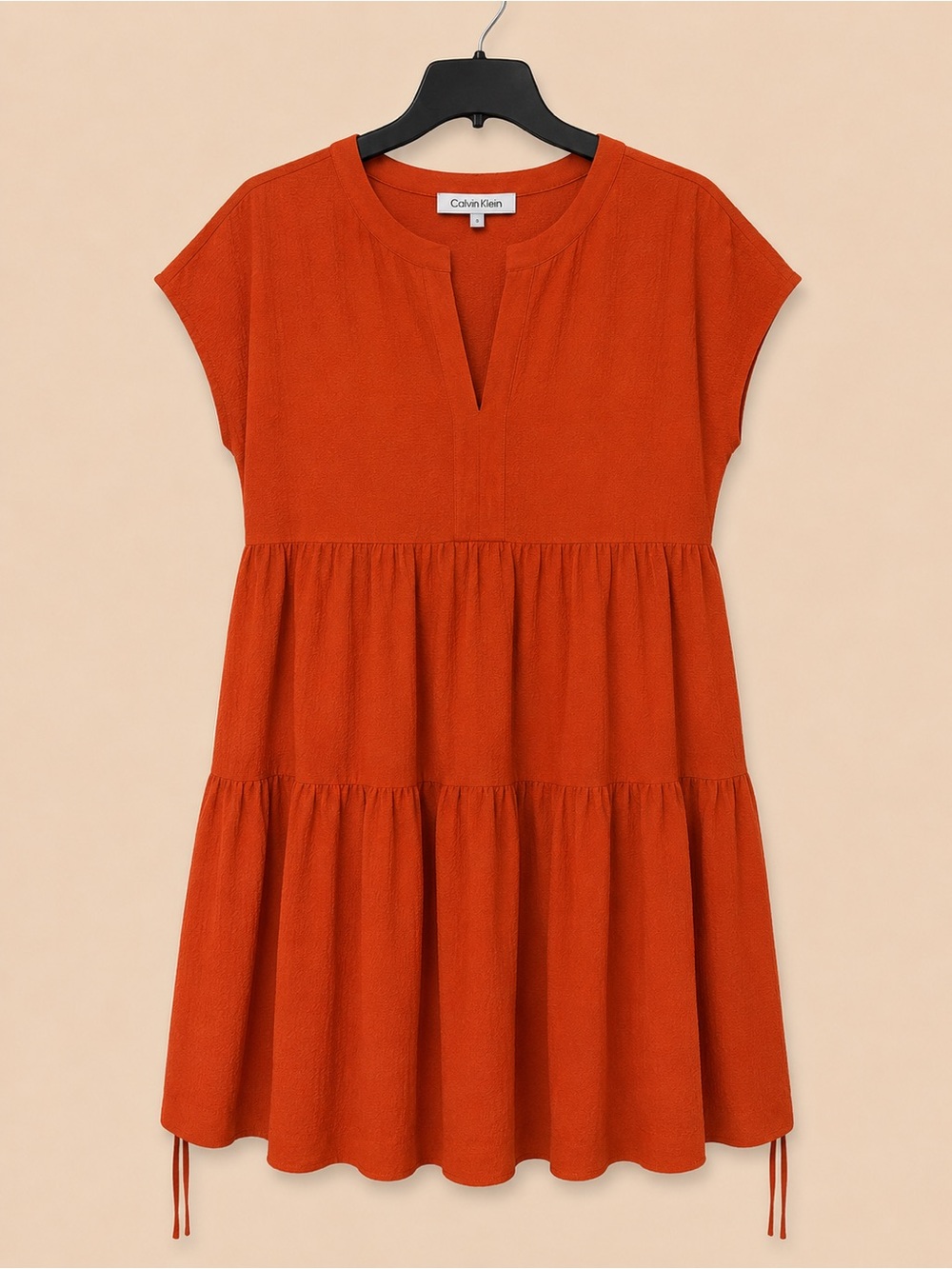 Calvin Klein Women's Rust Orange Tiered Short-Sleeve Dress